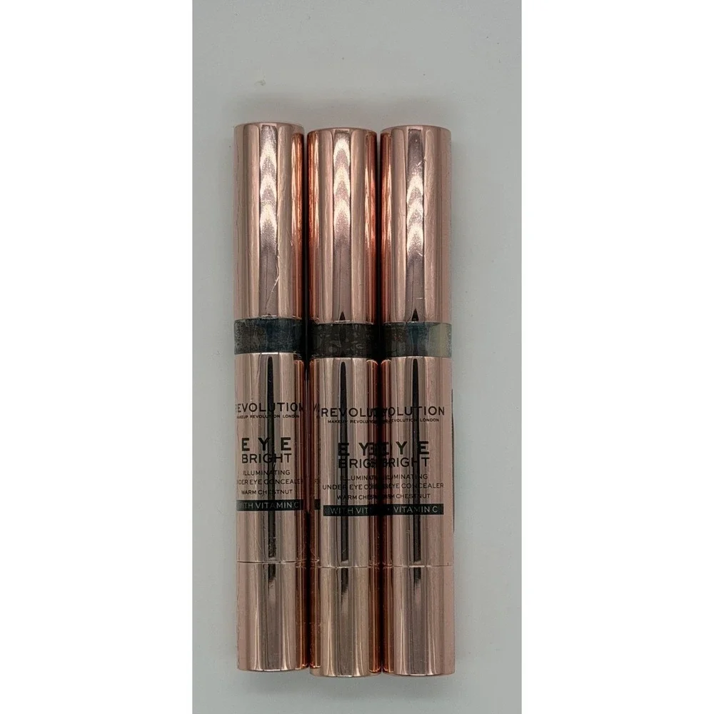 Lot of 3 Makeup Revolution Eye Bright Under Eye Concealer Warm Chestnut (3ml)